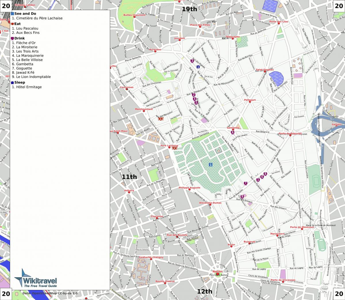 نقشه 20th, arrondissement پاریس