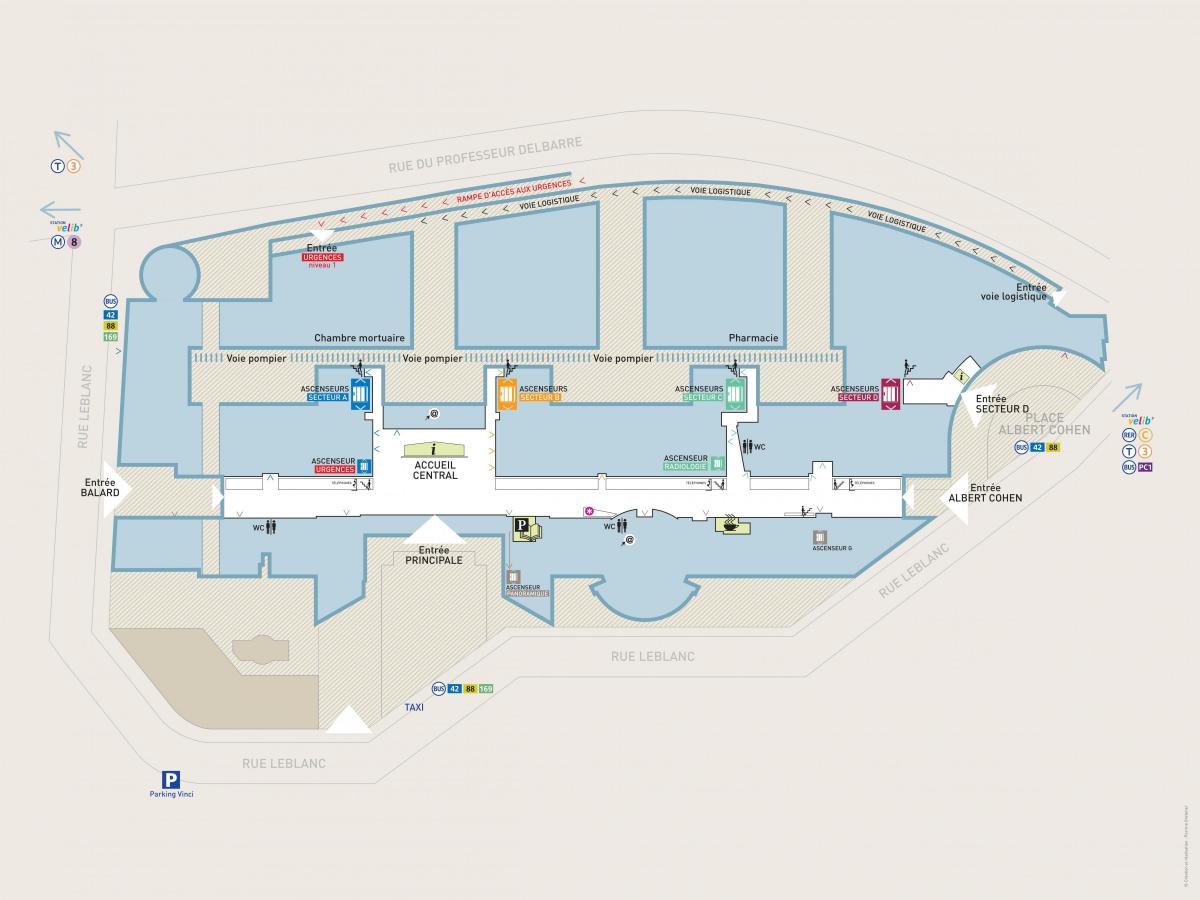 نقشه Georges-Pompidou بیمارستان