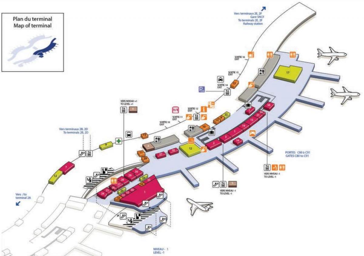 نقشه از CDG ترمینال فرودگاه 2C