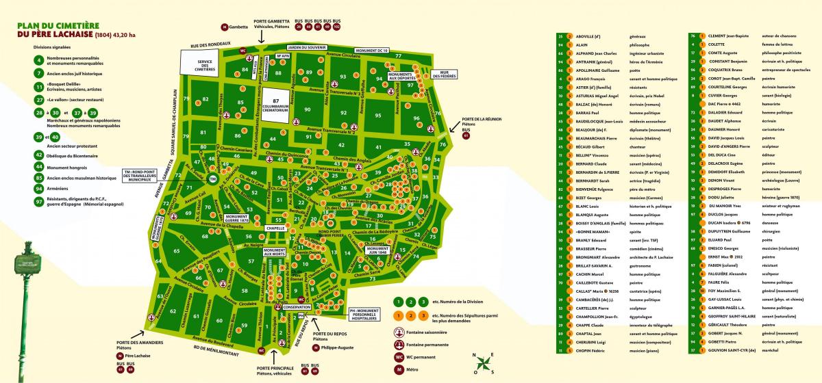 نقشه Père-Lachaise گورستان