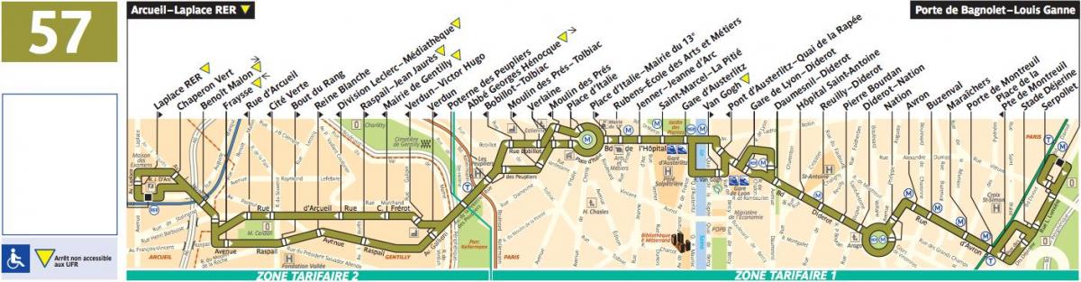 نقشه اتوبوس پاریس خط 57