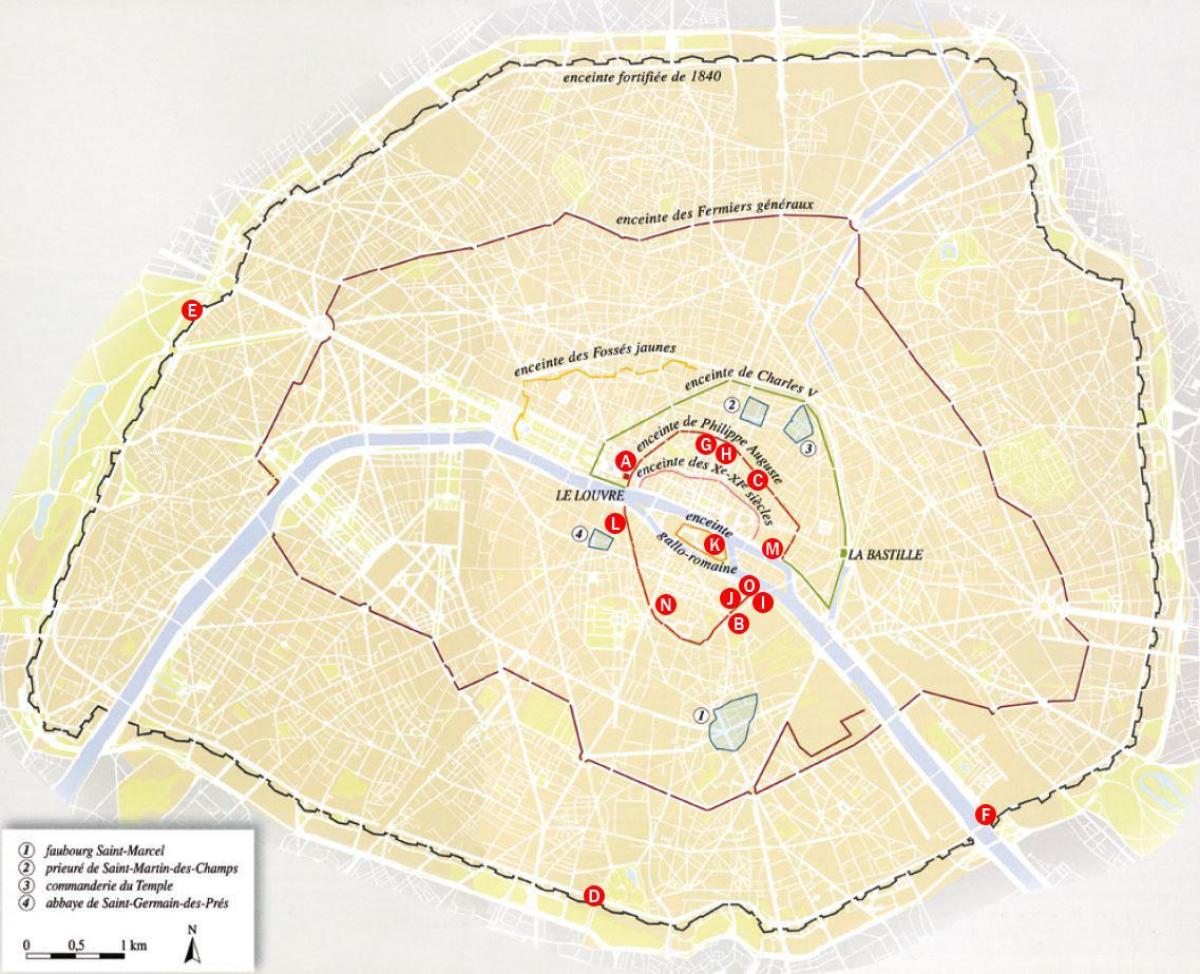 نقشه از دیوارهای شهر پاریس