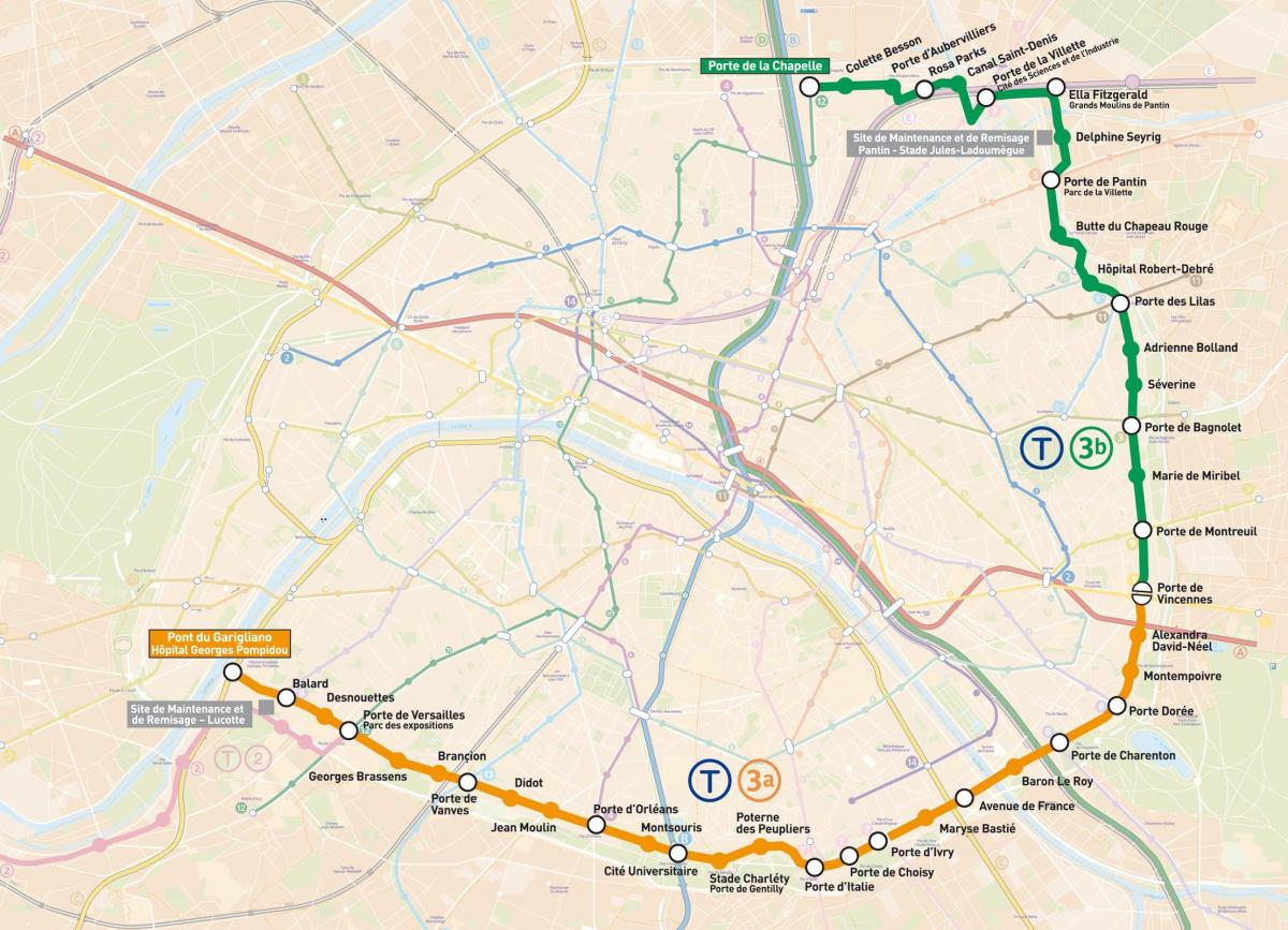 نقشه از پاریس Tramways