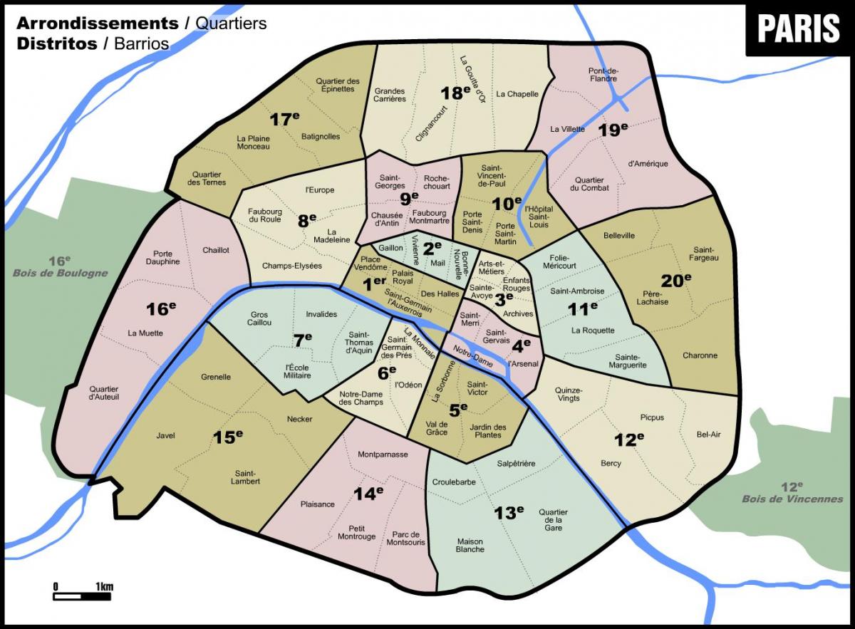 نقشه از محله های پاریس
